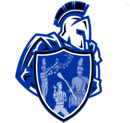 A knight in armor holding a shield, with images of musicians playing instruments on the shield.