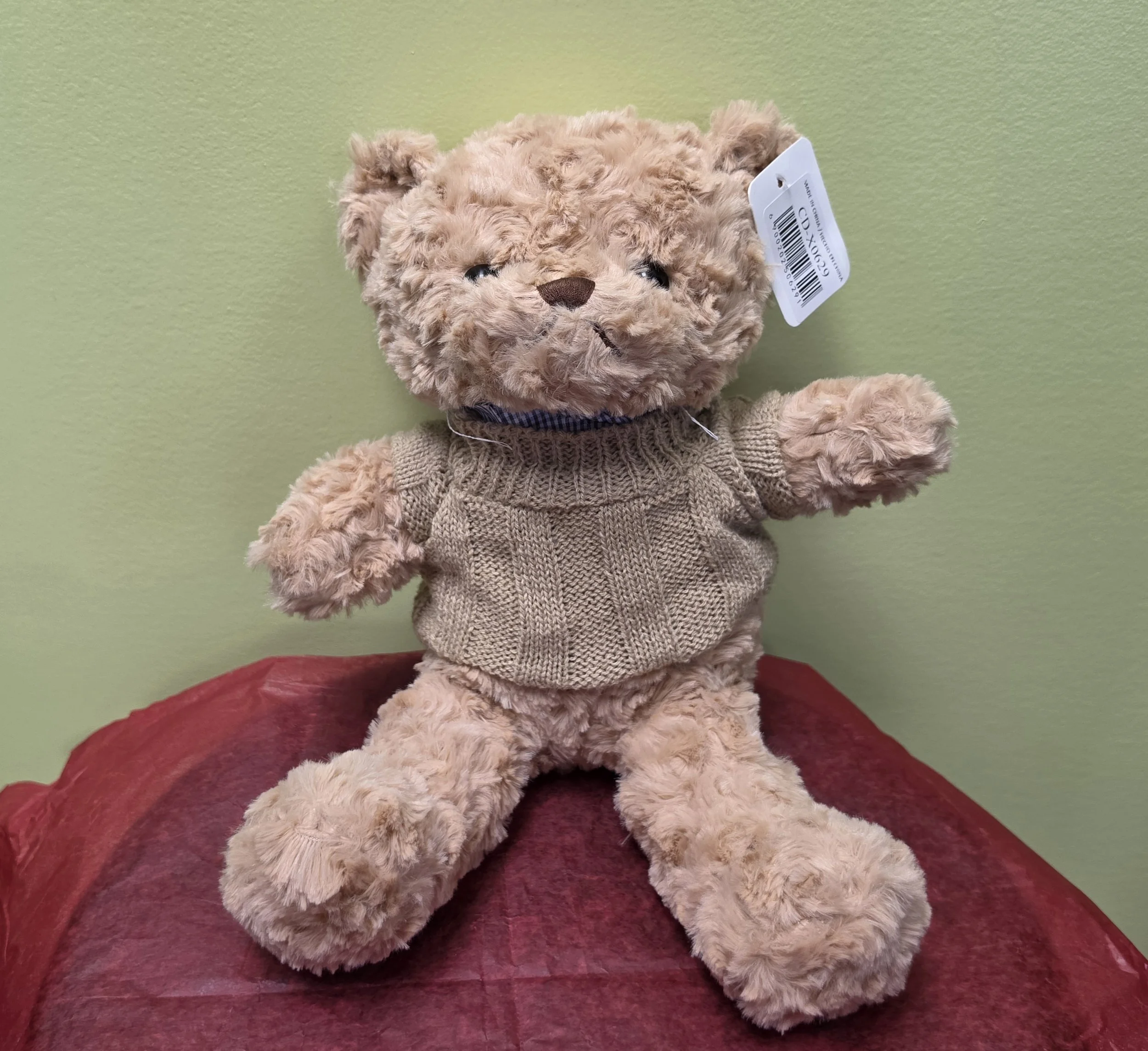 Tan Teddy Bear in Knit Sweater