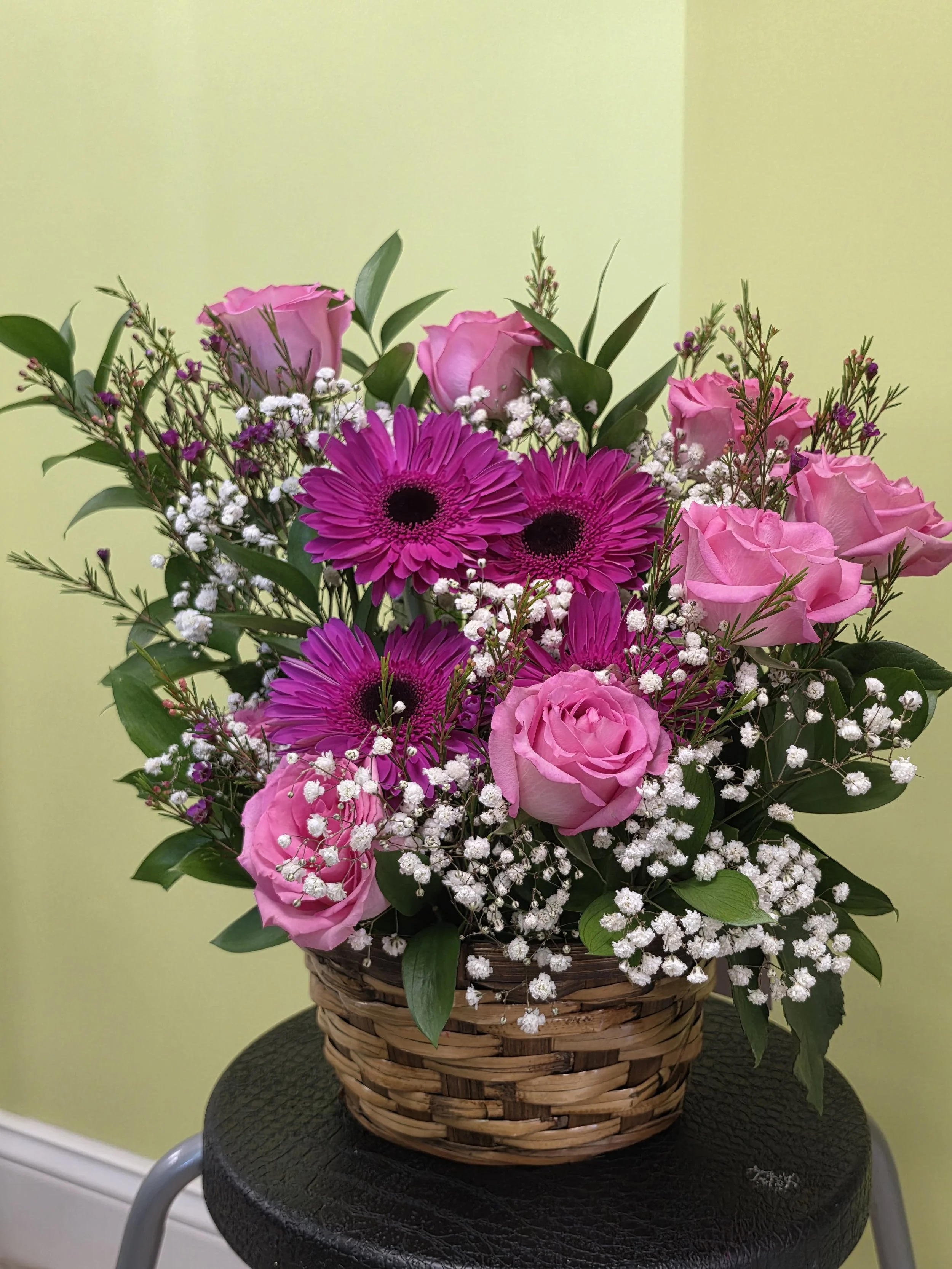 Pink Sunflower and Rose Basket