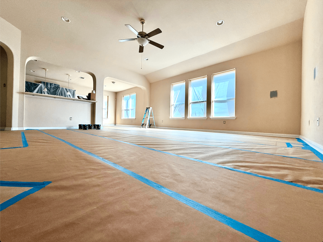 Interior room protected and prepared for painting in San Antonio