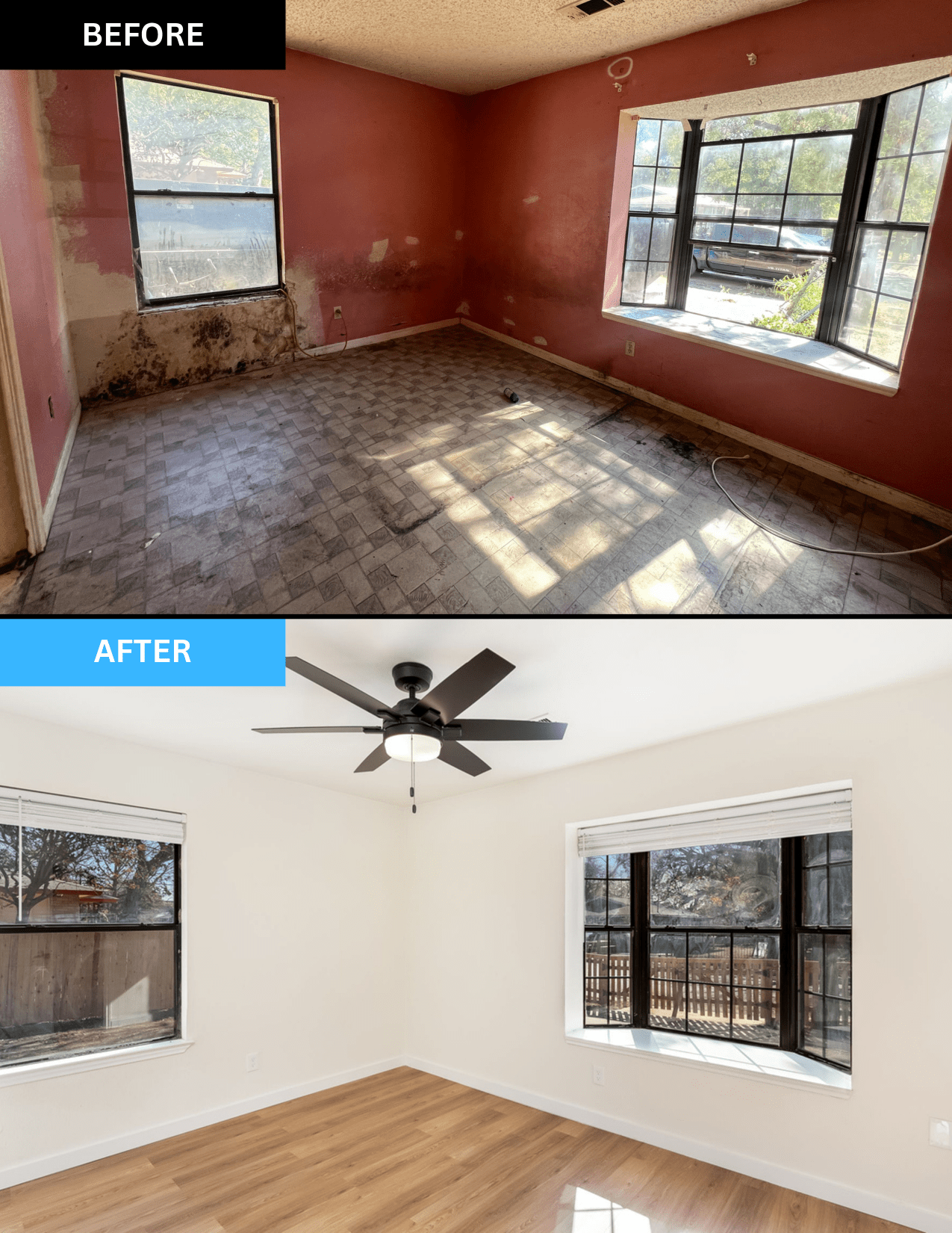 Before and after interior room painting project in San Antonio