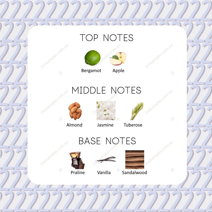 Graphic showing top, heart and base notes for Marina de Bourbon Cristal Royal Passion Princesse