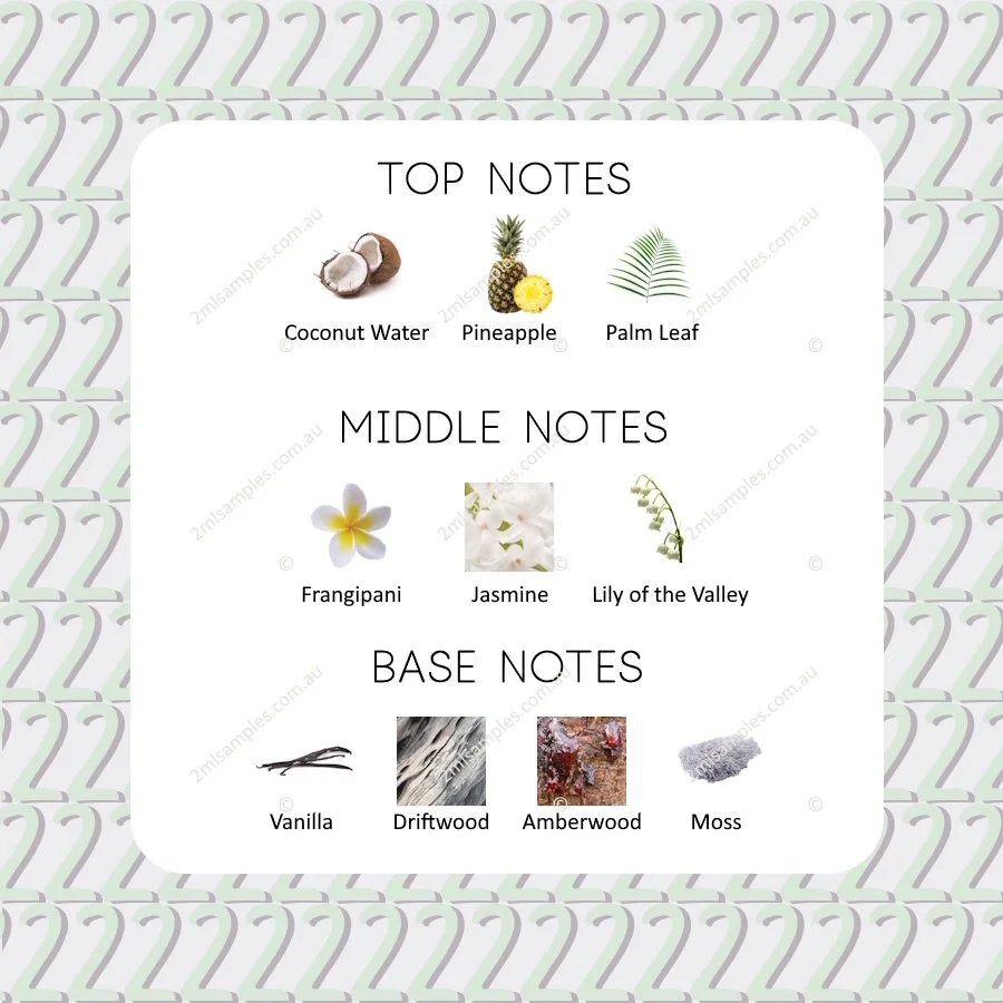 Graphic showing top, heart and base notes for Nacher Sunset Paradise