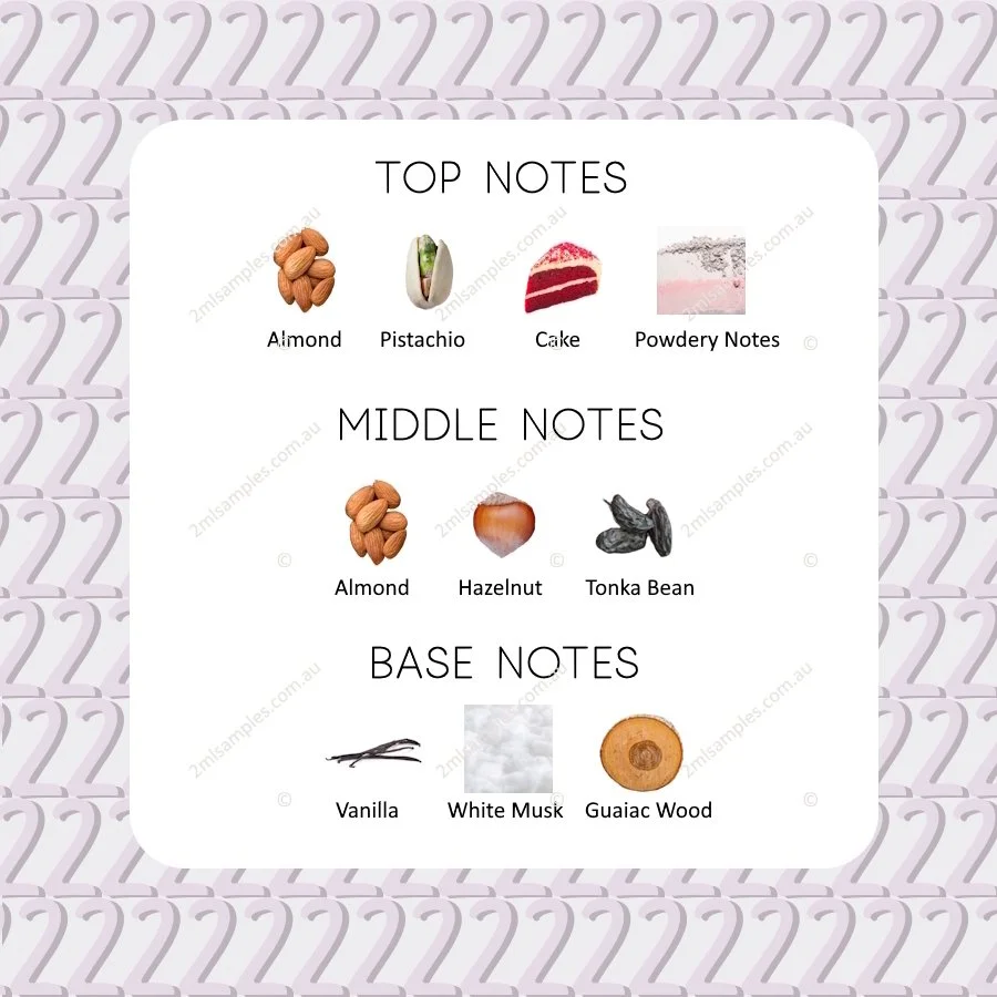 Graphic showing top, heart and base notes for Les Nobles Mirage Gourmand