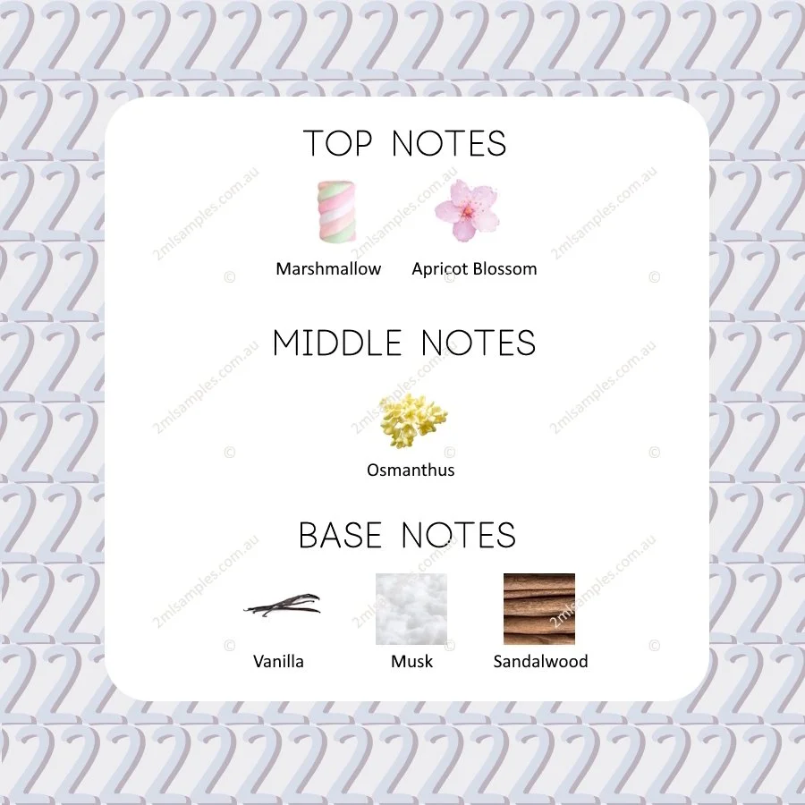 Graphic showing top, heart and base notes for Zara Hypnotic Vanilla Cloud