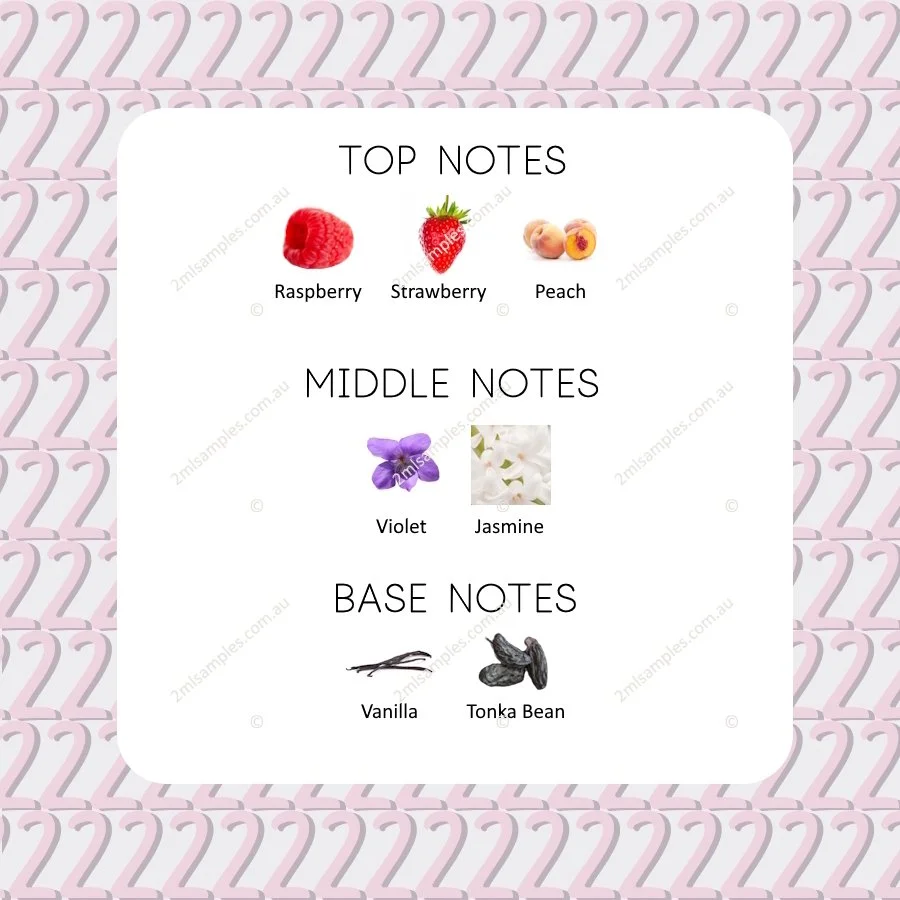 Graphic showing top, heart and base notes for Jeanne Arthes Vanille Framboise