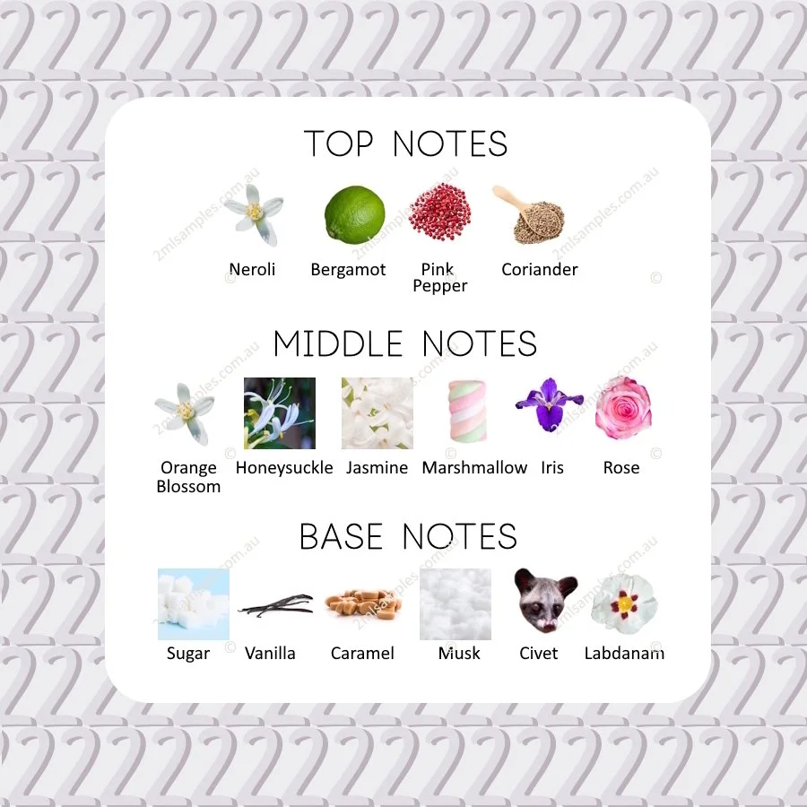 Graphic showing top, heart and base notes for Killian Love Don't Be Shy