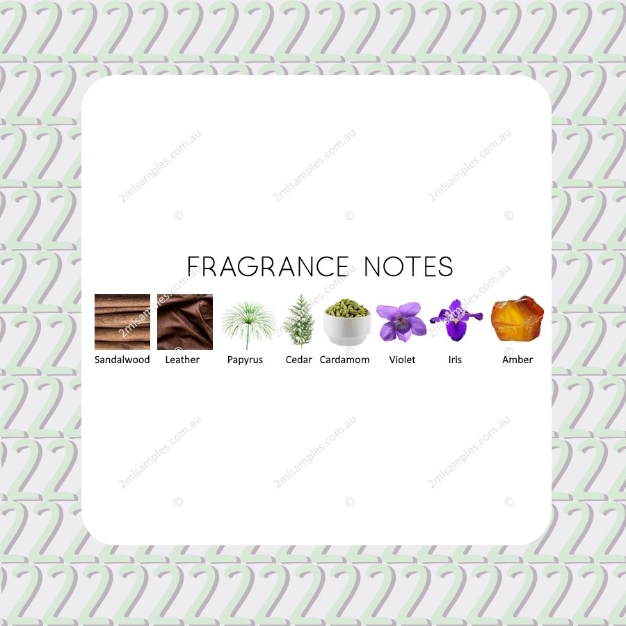 Graphic showing fragrance notes for Le Labo Santal 33