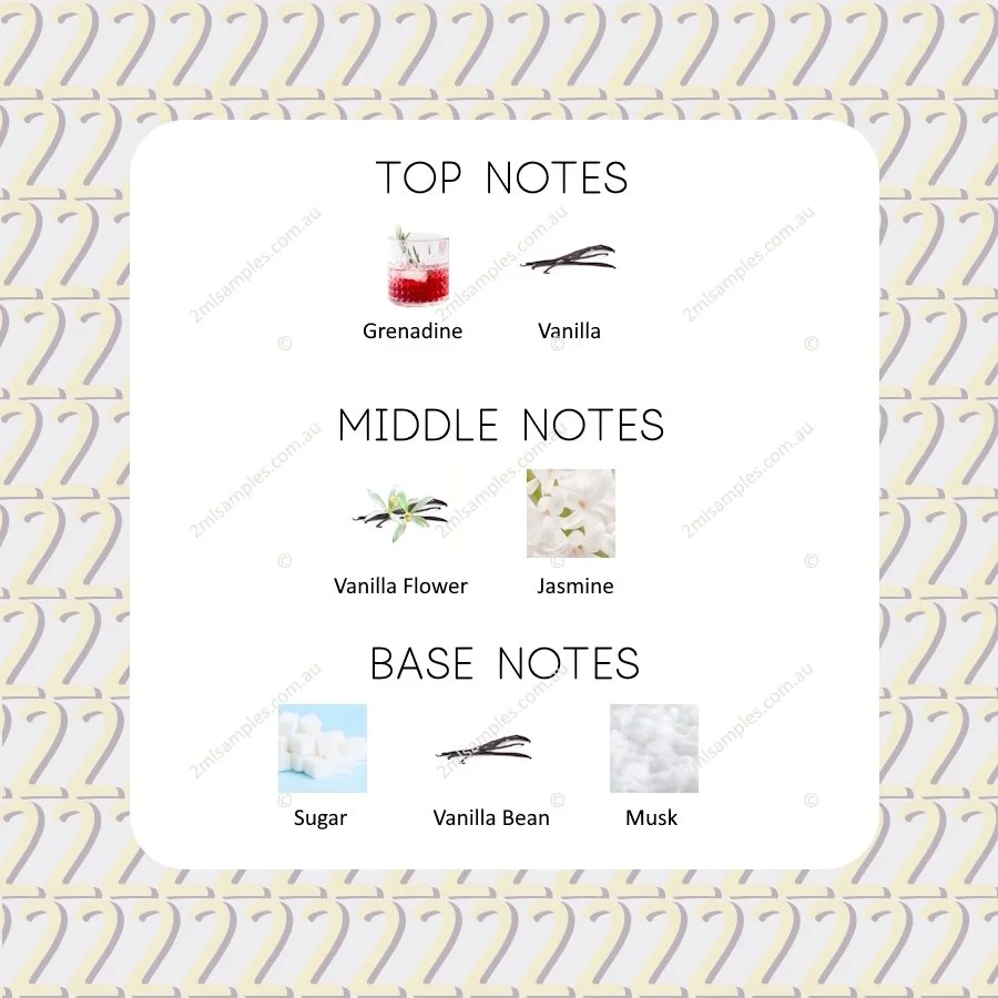 Graphic showing top, heart and base notes for Tutti Délices Vanille Chantilly