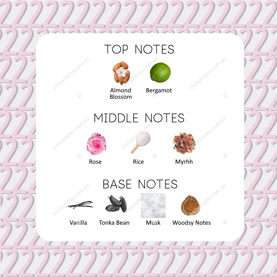 Graphic showing top, heart and base notes for Zara Angelic Vanilla