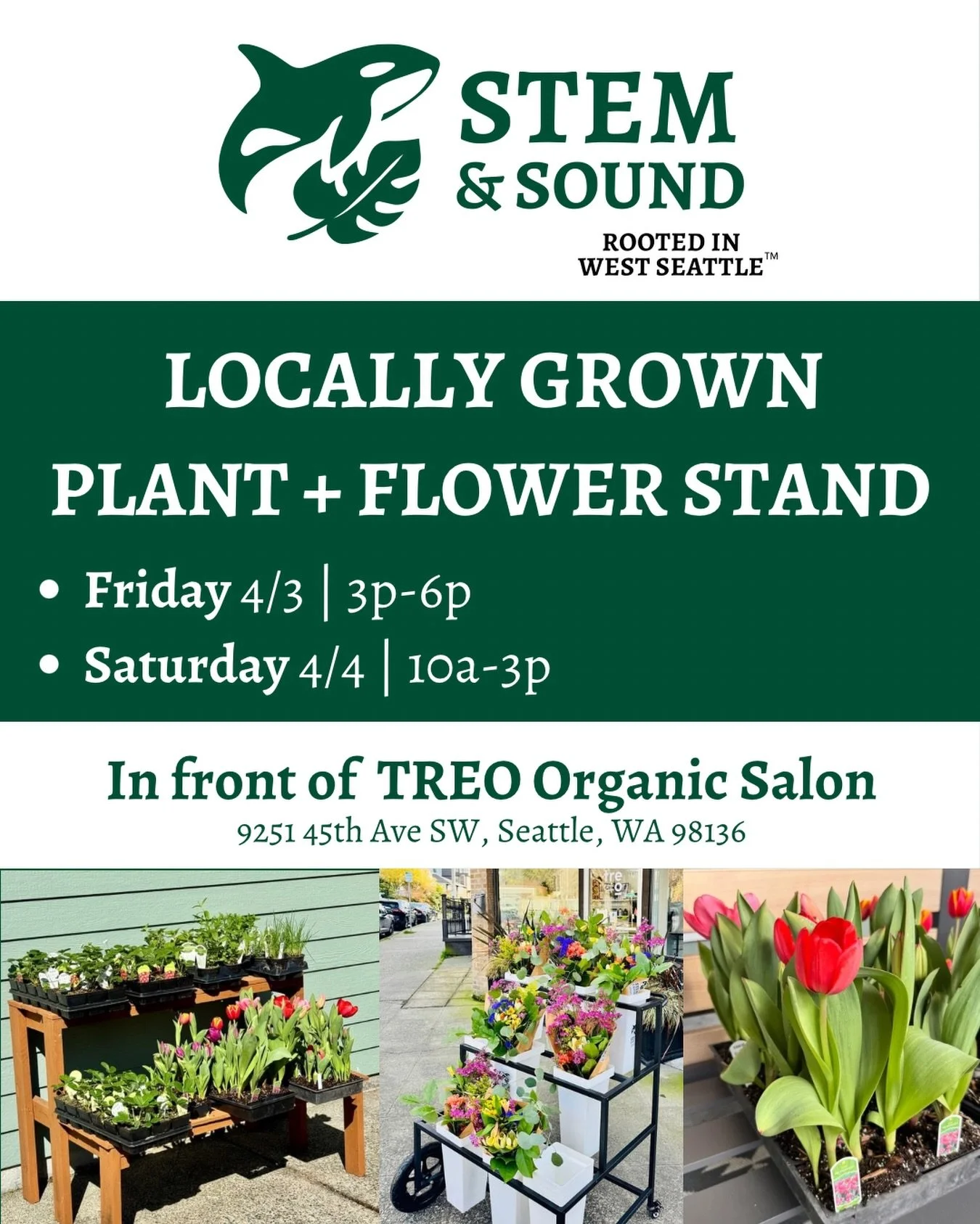 Hey West Seattle! Come see us this weekend at our first official pop up in front of @treoorganicsalon. We will have locally grown organic pesticide free plants and freshly made flower bouquets (perfect for your Easter hosting plans), so come by and s
