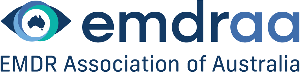 EMDR Association of Australia logo featuring a stylized eye with a map of Australia inside, in shades of blue and green.