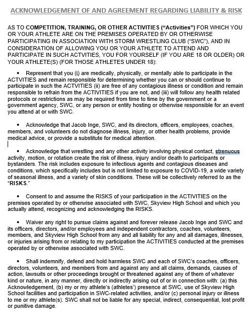 Liability and Risks Agreement
