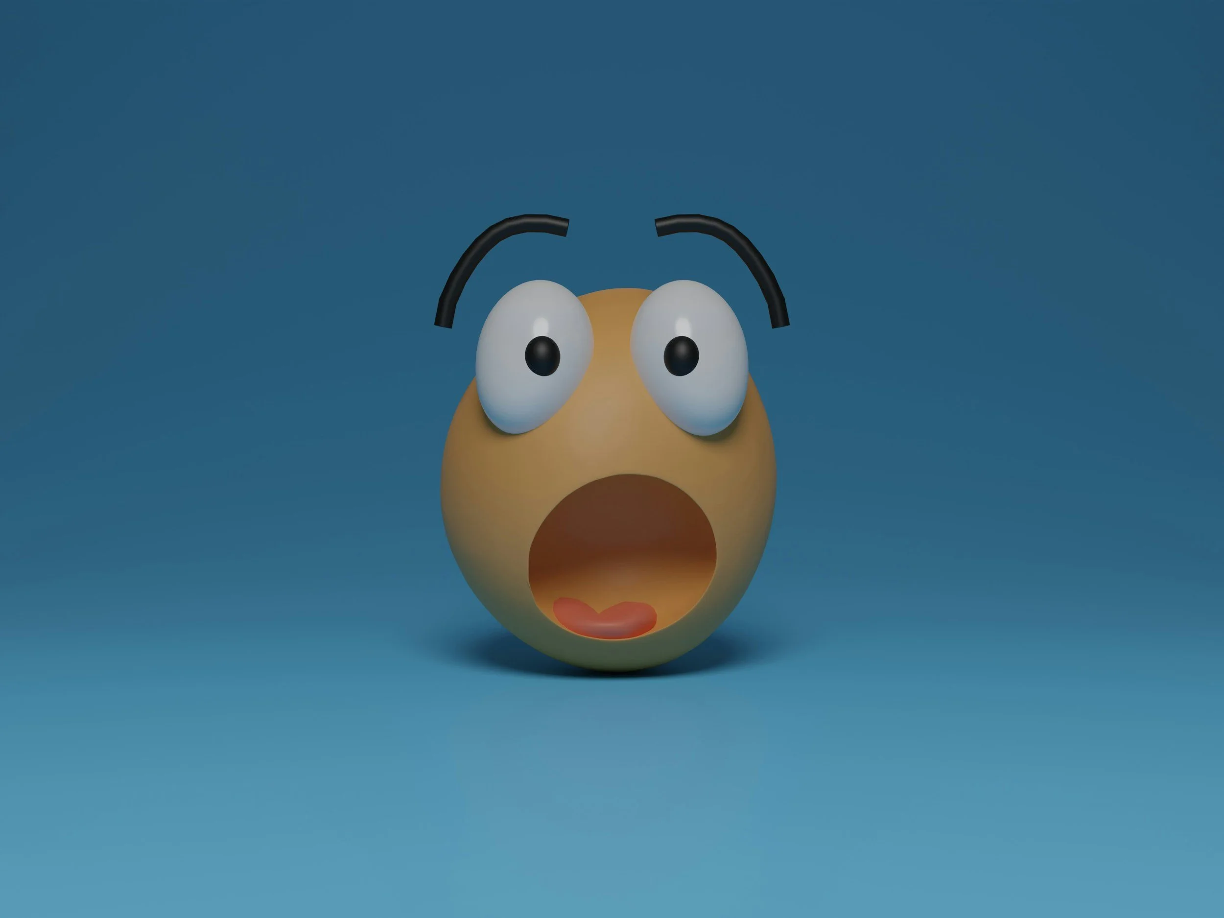 An egg with cartoon eyes, eyebrows, and mouth, displaying a surprised expression, set against a blue background.