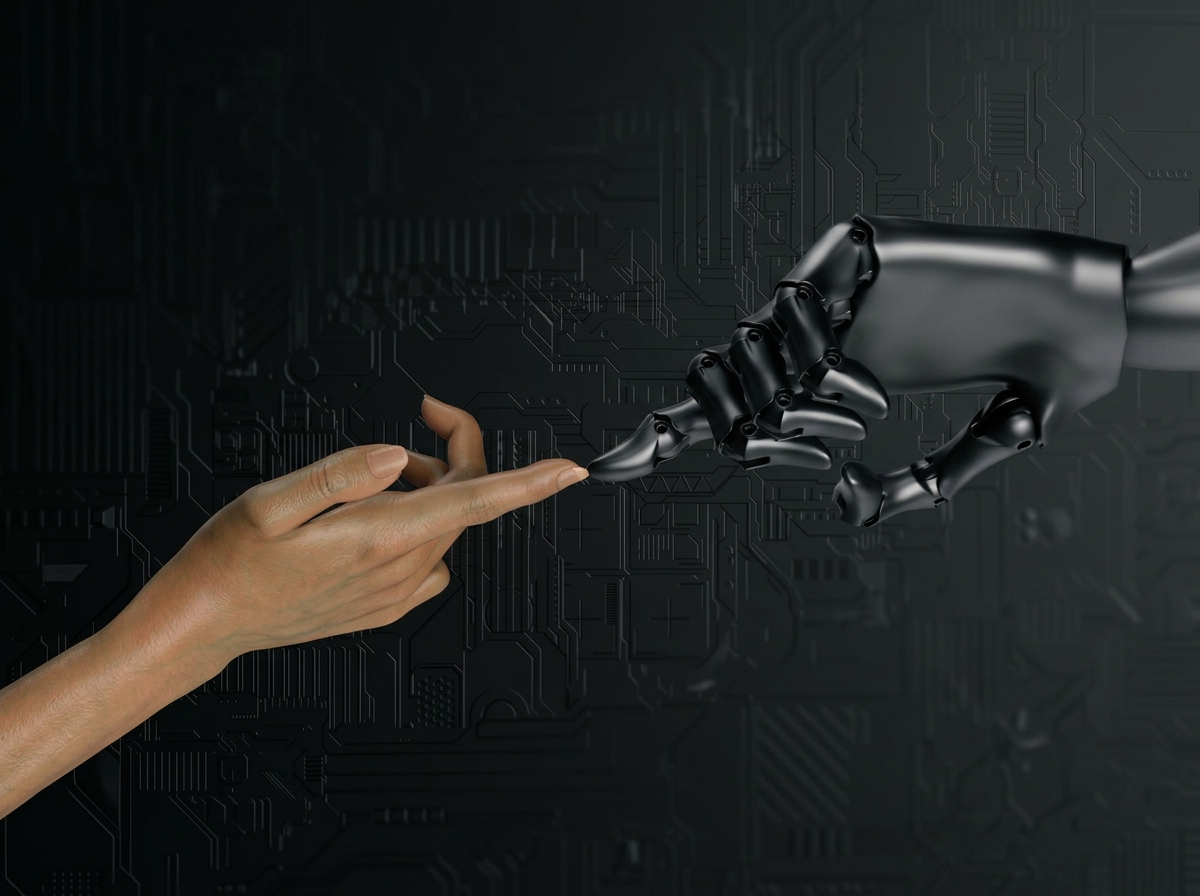 human hand touching robot hand