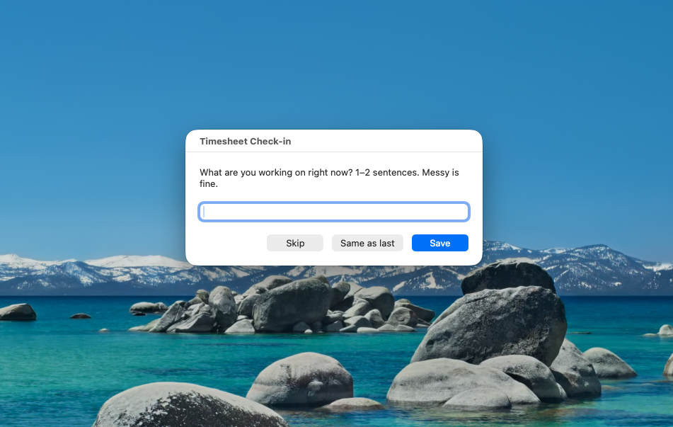 Time tracking pop-up prompt