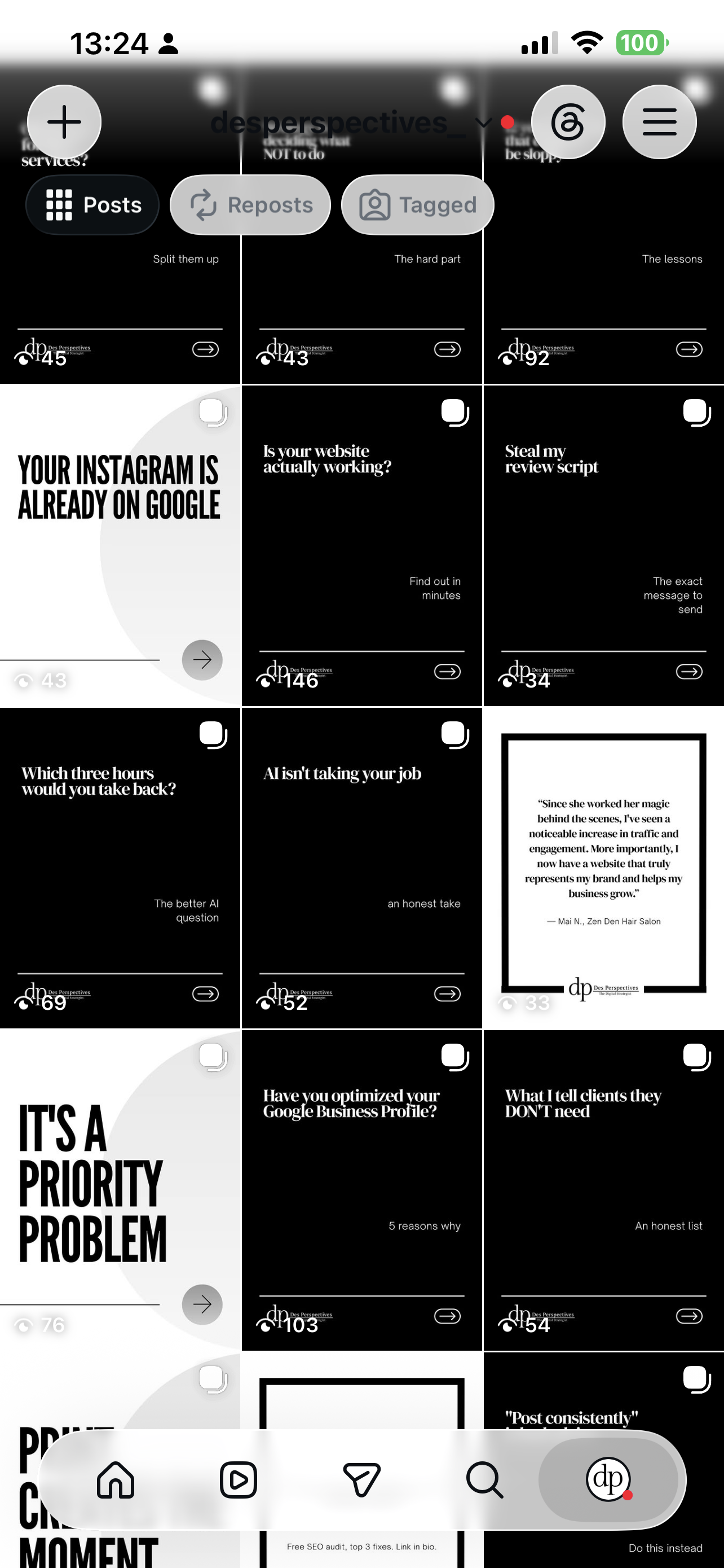 Screenshot of instagram's automated content