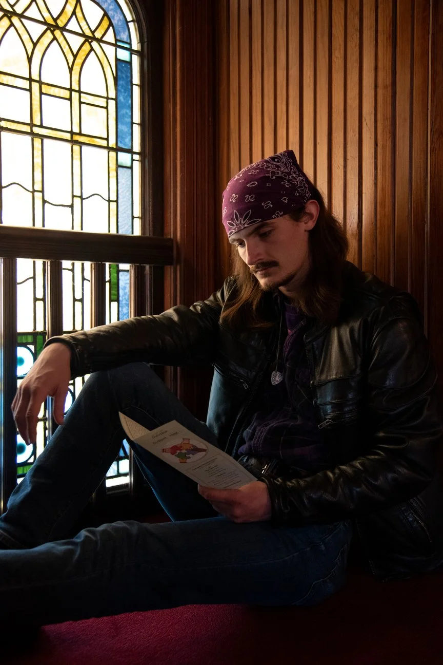 Holmdel, New Jersey, 2025. Liam Mühler at the Holmdel Community United Church of Christ, a place where he sings in the choir alongside his mother, who plays the organ and piano. A welcoming church where he feels truly safe and connected to his commun