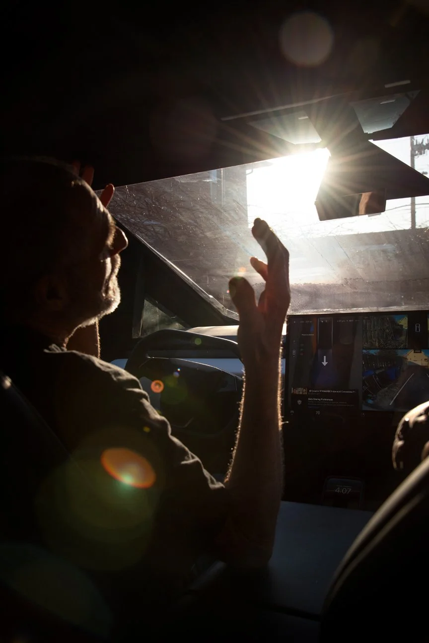 Long Branch, New Jersey, 2025. Lev Struk, originally from Ukraine, in his Tesla Cybertruck, the car of his dreams and a symbol of his pride in being American.