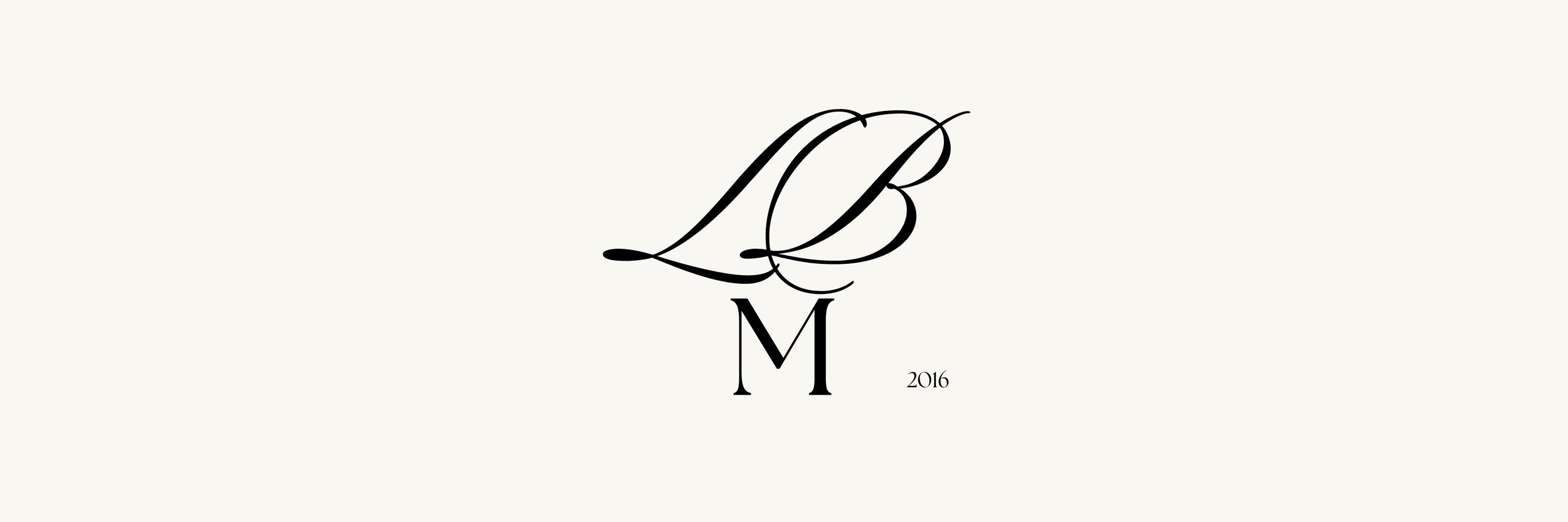 A logo with elegant black script initials 'LB' above a black letter 'M' and the year '2016' on a light background.