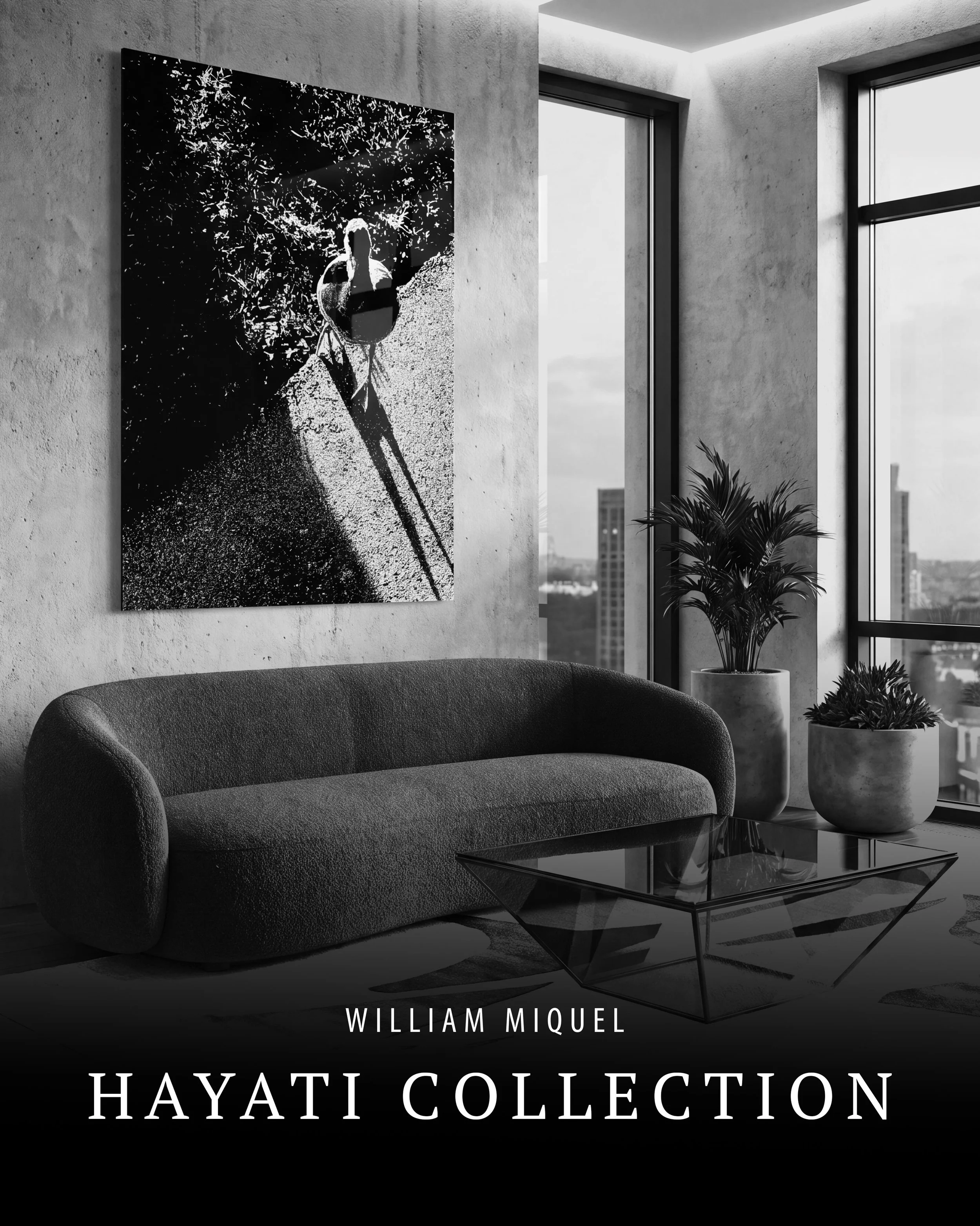 Hayati (2024) is William Miquel&rsquo;s first fine art collection. It is a parable of sacrificial love told through a family of Egyptian geese.

The work operates through a visual language of high-contrast light cutting through darkness, water and ea