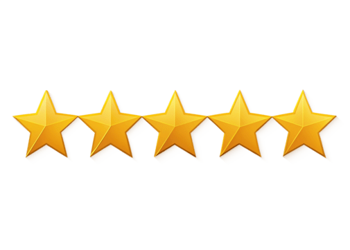Five gold stars in a row against a black background