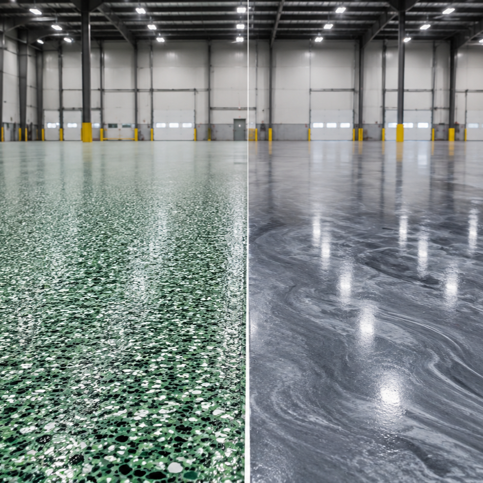 Epoxy Flake vs Metallic Epoxy for a Warehouse Floor: Which Fits Your Use Case