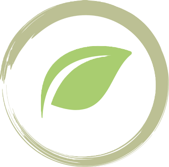 A green leaf icon inside a circular design.