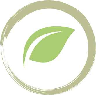 A green leaf inside a circular design.