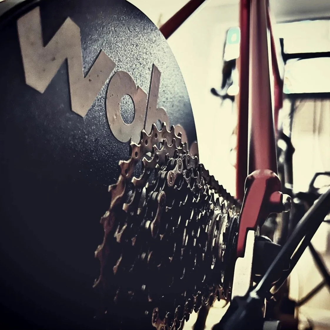Close-up of a Haro bicycle gear cassette with the brand name visible, mounted on a bike frame.