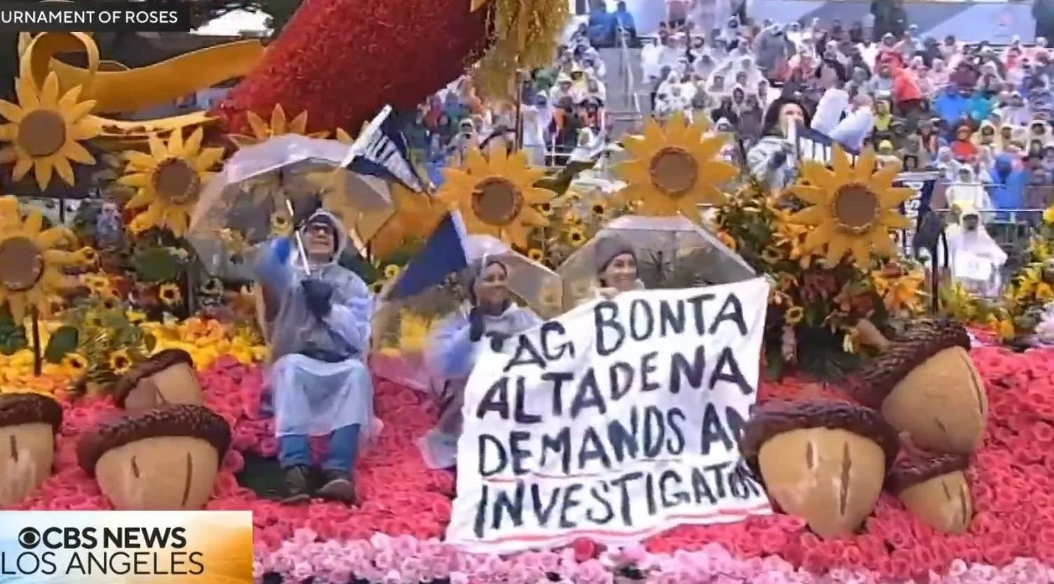 Banner on Rose Parade float calls for Eaton Fire inquiry from California AG Rob Bonta