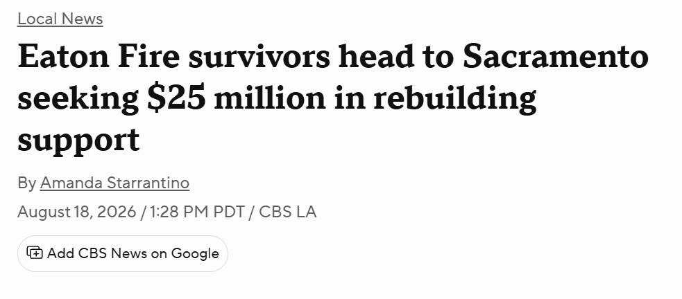 Eaton Fire survivors head to Sacramento seeking $25 million in rebuilding support
