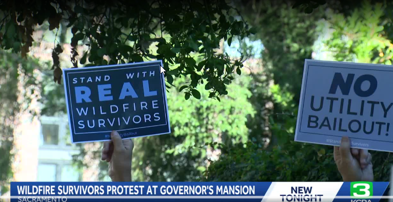 Wildfire survivors protest outside Gov. Newsom's mansion over utility liability proposal