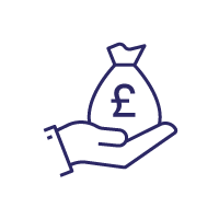 Hand holding bag of money icon