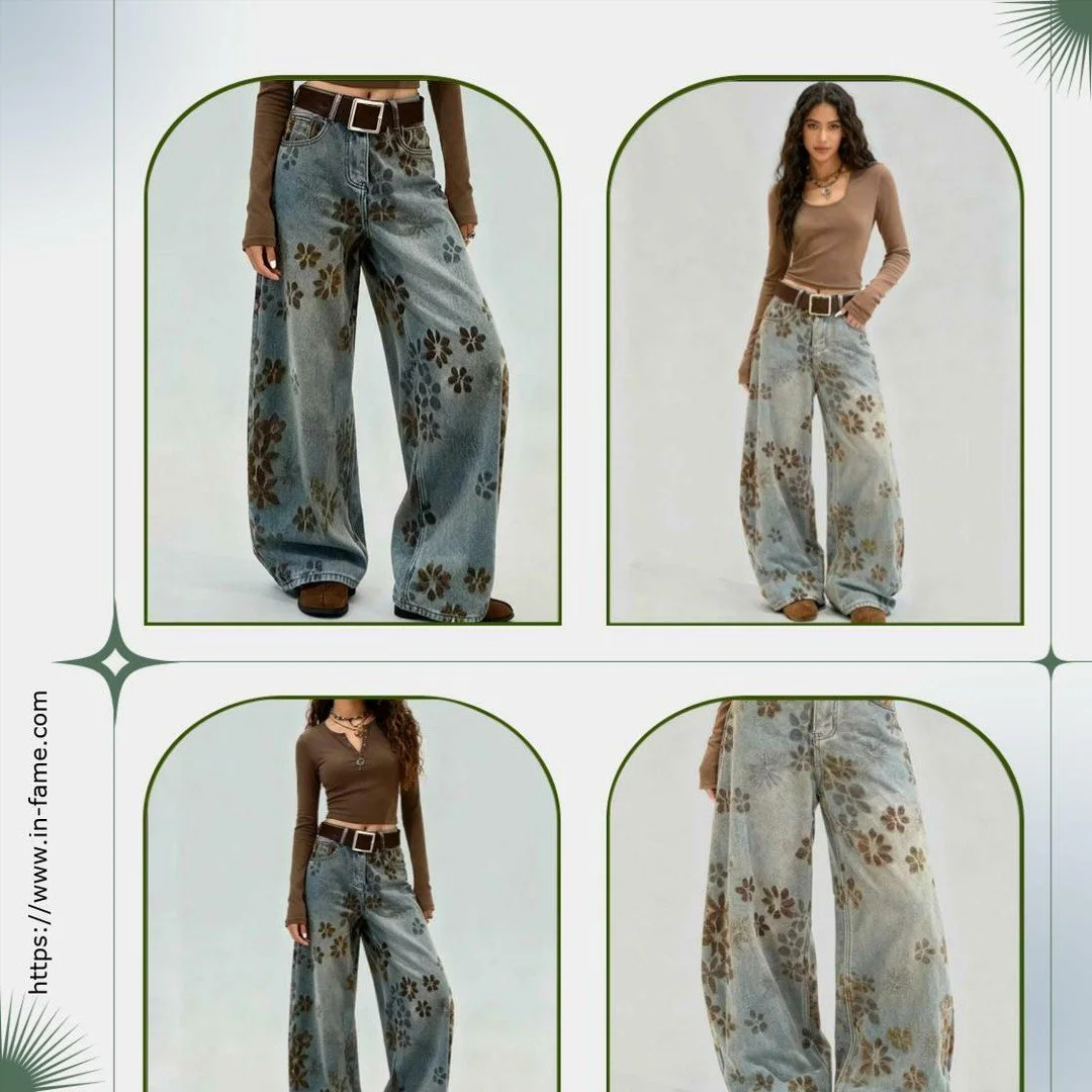 Step into effortless style with our Ladies Floral Print Fleece Lined Wide Leg Denim Pants! 🌸✨ 

Experience the perfect blend of comfort and chic with these stunning pants. With their cozy fleece lining and beautiful floral print, you'll feel confide