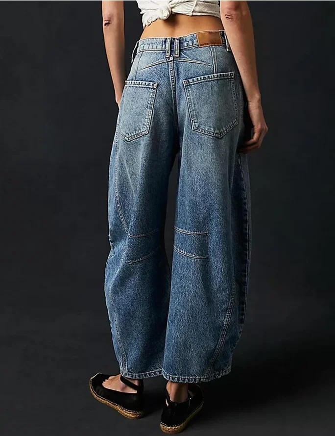 Ladies Mid Rise Wide Leg Barrel Jeans