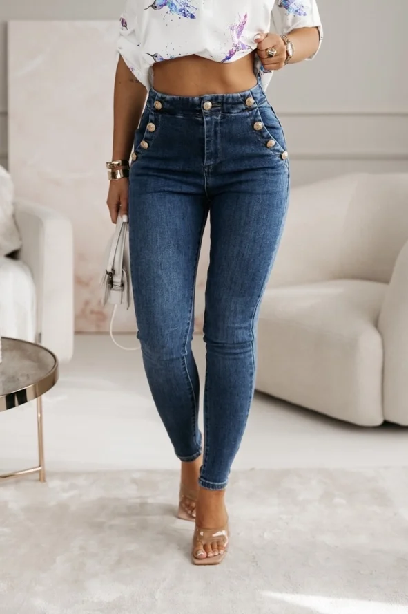 Skinny Jeans with Gold Buttons