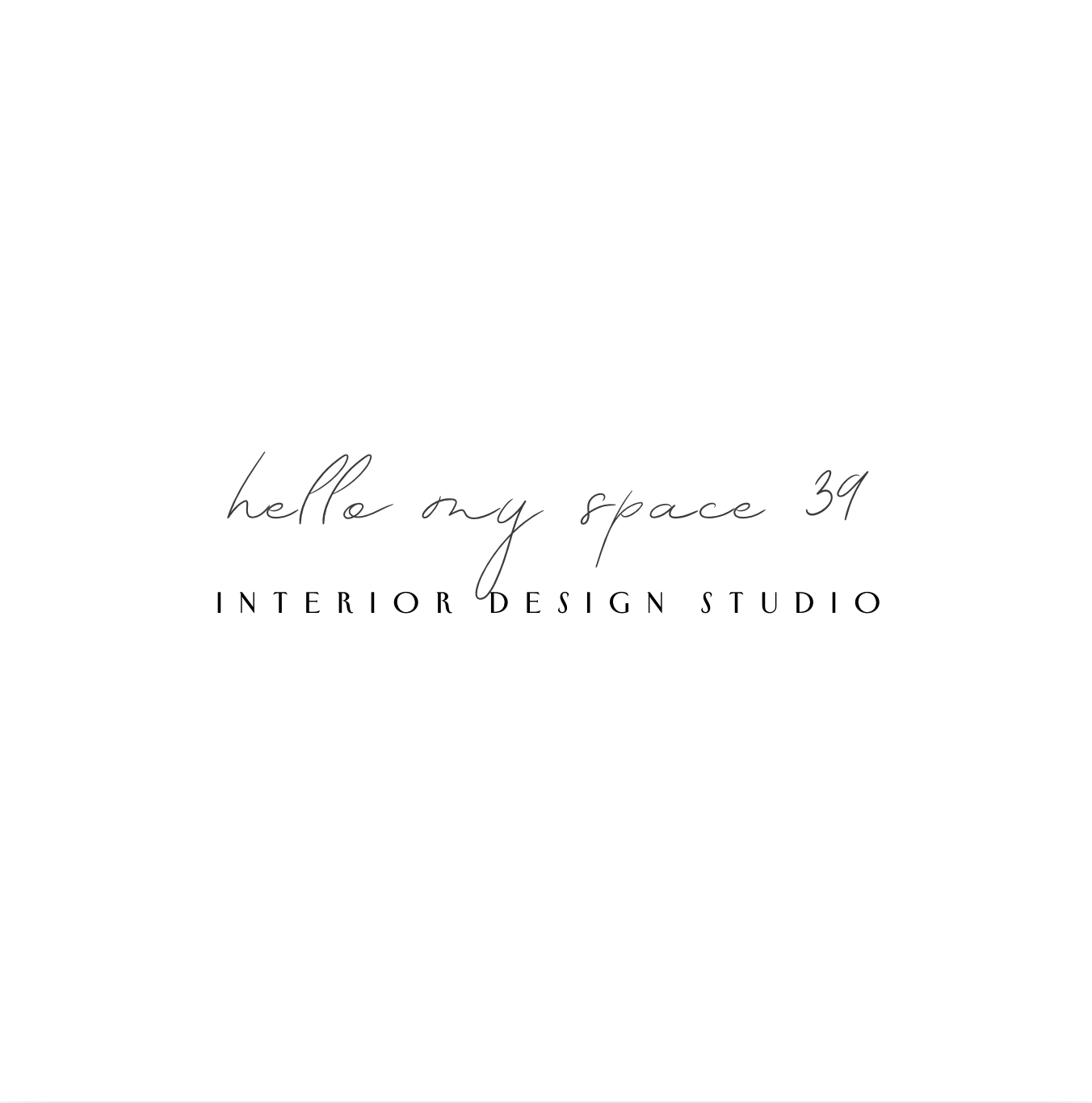 Logo with text 'hello my space 39' in cursive font and 'INTERIOR DESIGN STUDIO' in uppercase letters below, on a white background.