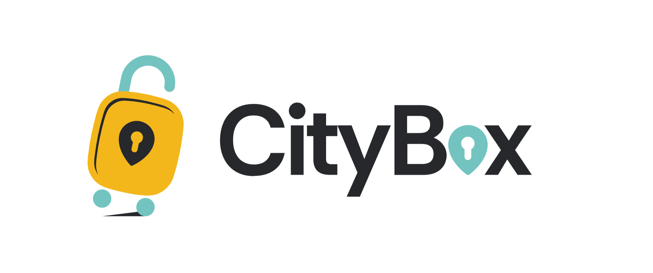 Logo of CityBox with a yellow lock and a turquoise location pin inside the lock, followed by the text 'CityBox' with a matching turquoise location pin replacing the 'o' in 'Box'.