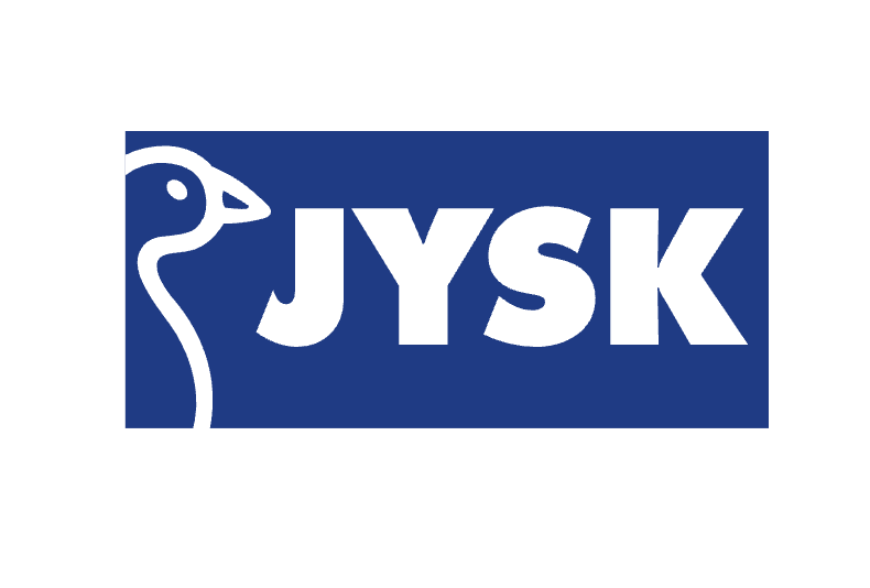 JYSK logo featuring a stylized white goose head on a blue background with the company name in bold white letters.