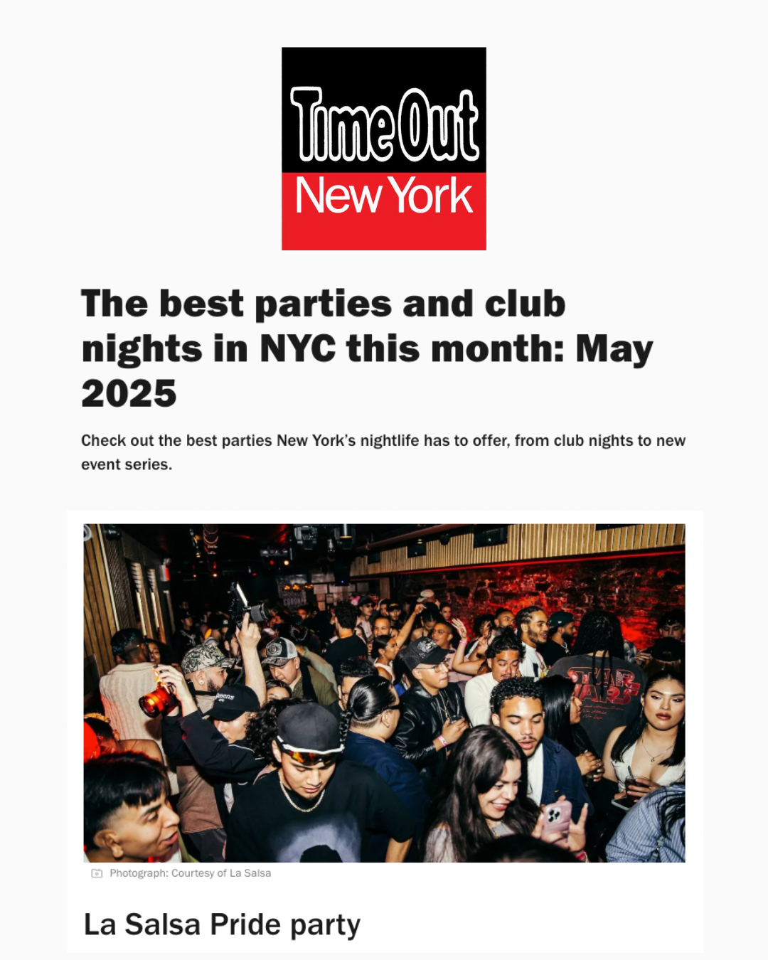 A crowd of people dancing and socializing at a nightlife event with dim lighting and red accents, at a venue called La Salsa with a Star Wars theme.