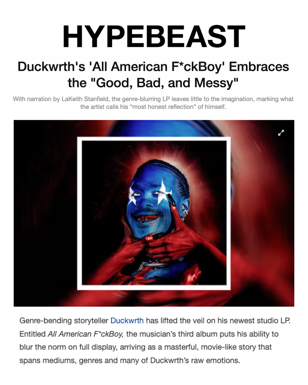 Album cover art featuring a person with blue face paint, star-shaped face paint, and pearl earrings, posing with hands near their face and a big smile.