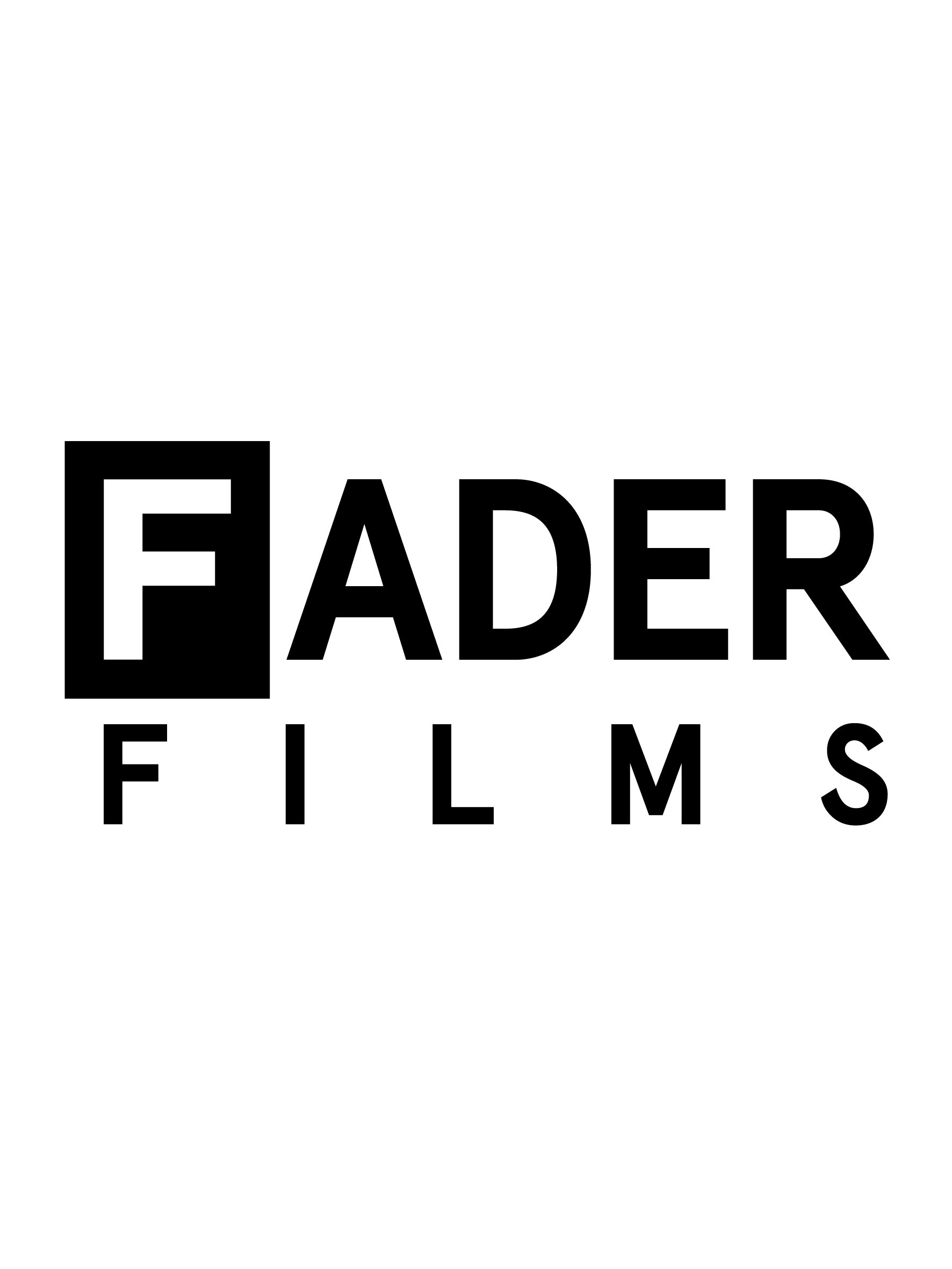 The Fader Films logo in black and white, featuring the word 'FADER' with the letter 'F' inside a black square, and 'FILMS' written underneath.