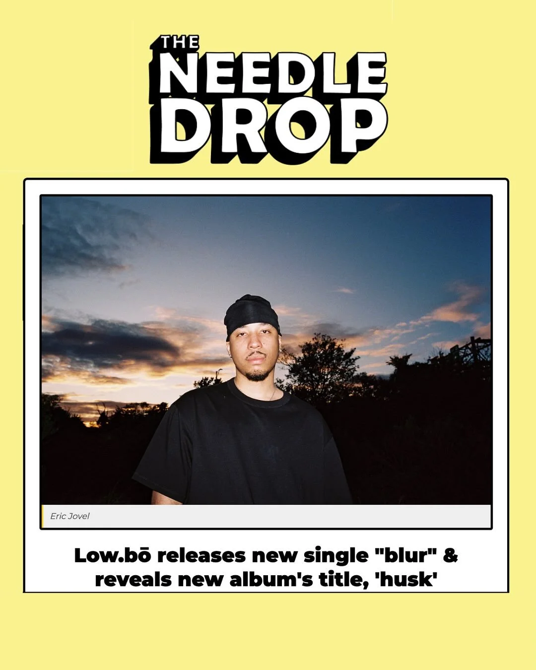 Magazine cover featuring rapper Lowbö, announcing his new single 'blur' and album 'husk'.