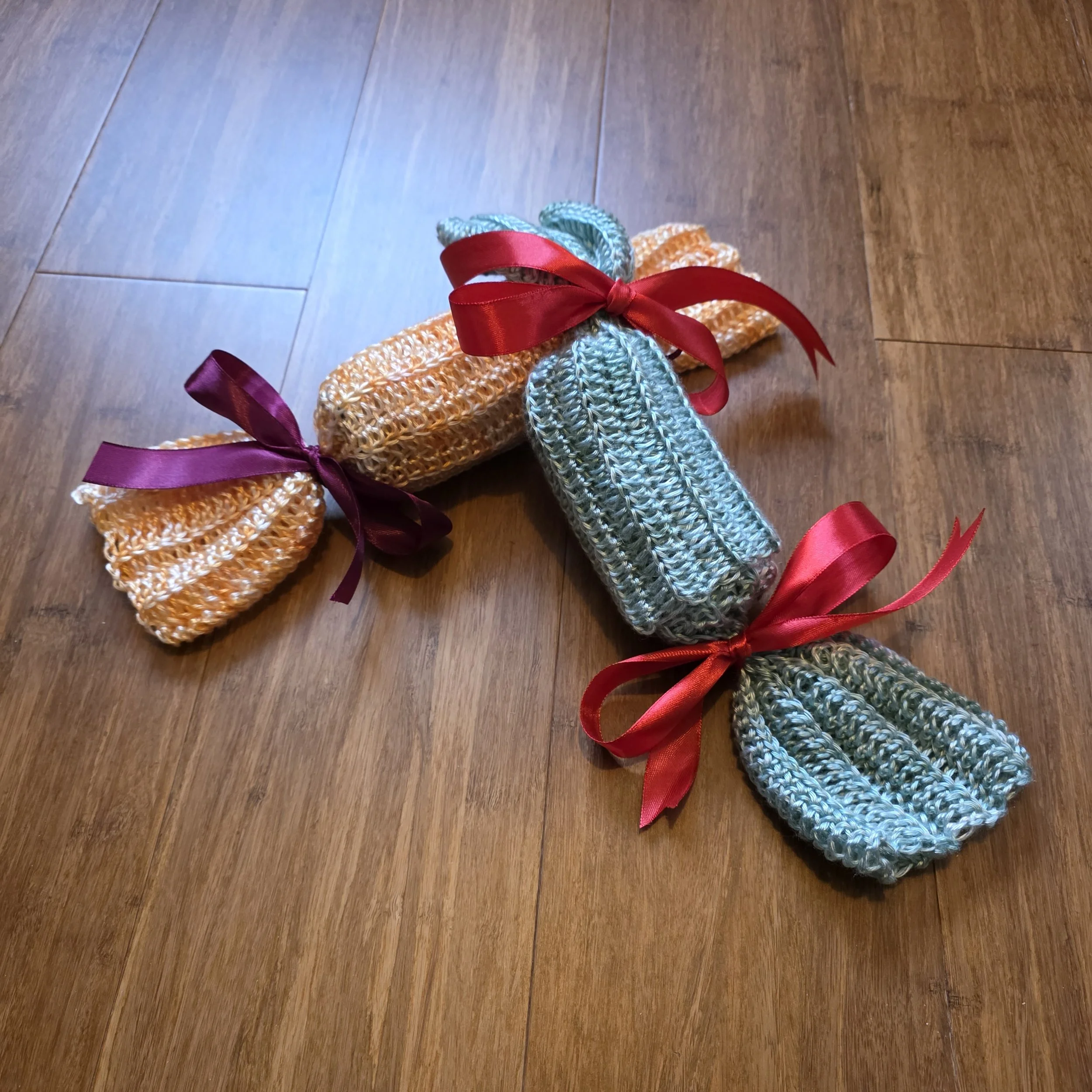 Crochet Christmas Crackers - free tutorial available with any DK purchase in-person.