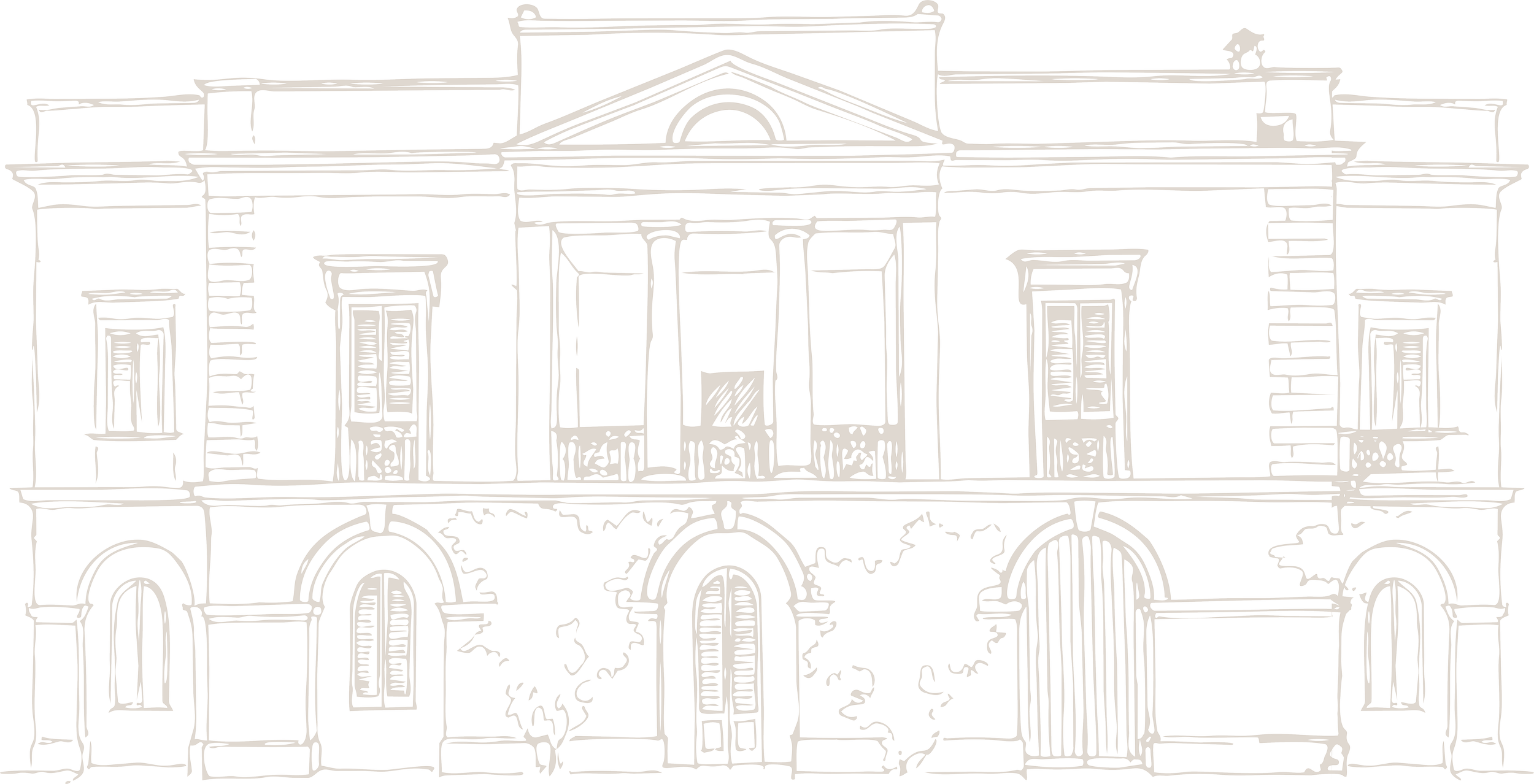 Un edificio storico con molte finestre e colonne, in stile classico, con alcuni dettagli architettonici decorativi.