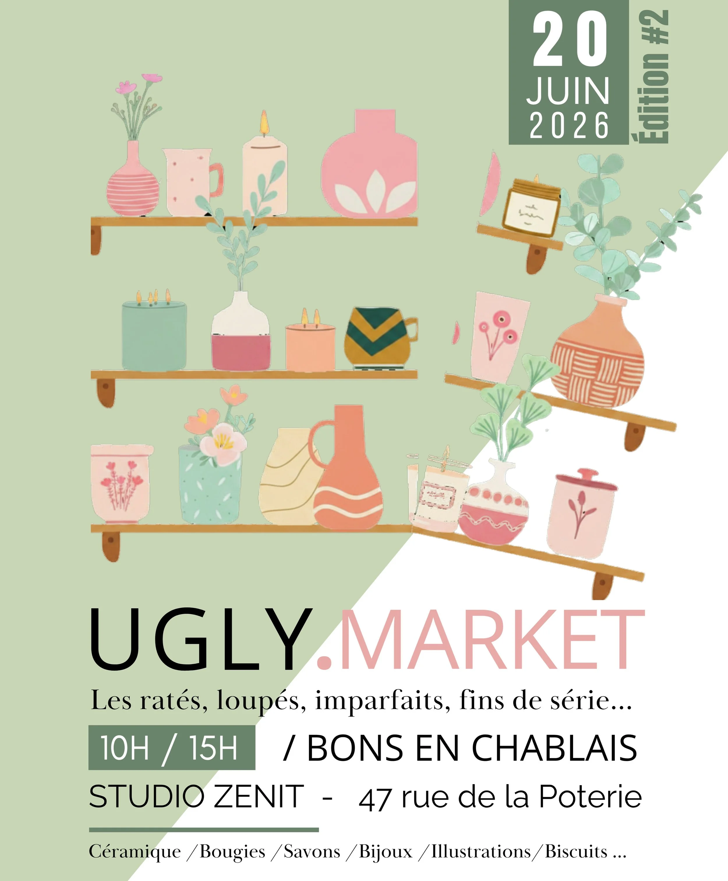 Le UGLY Market est de retour !

Le samedi 20 juin, on ressort les pi&egrave;ces qui n&rsquo;ont jamais trouv&eacute; leur place : les fins de s&eacute;ries, les essais, les petits rat&eacute;s, les cr&eacute;ations imparfaites&hellip; mais qui m&eacu