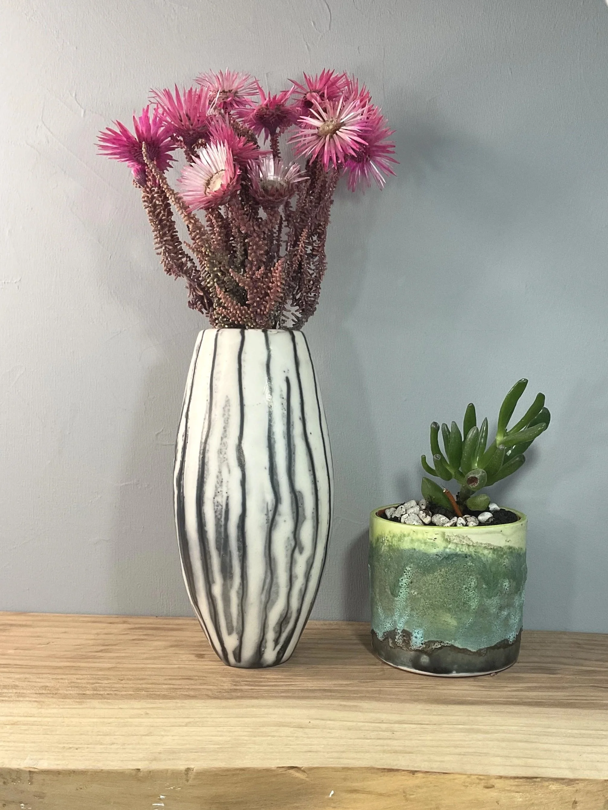 Rain Lines Naked Raku Vase small