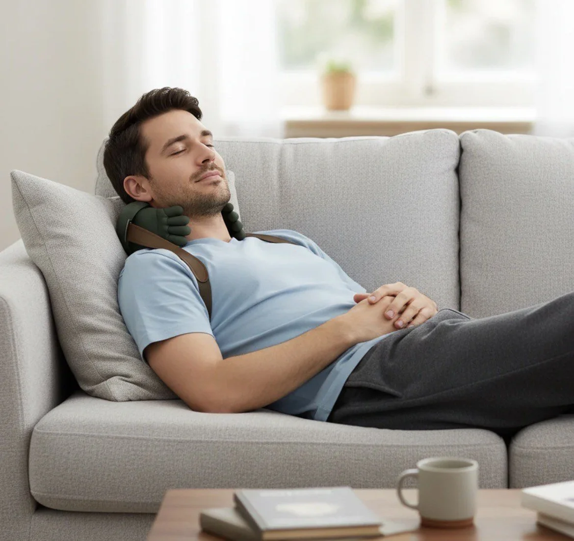 Maas Muscle Relief anvendes komfortabelt, mens du slapper af derhjemme. Det hands-free design gør det muligt at nyde målrettet massage i nakke og skulderområde uden anstrengelse, ideelt til daglig brug efter arbejde eller træning.
