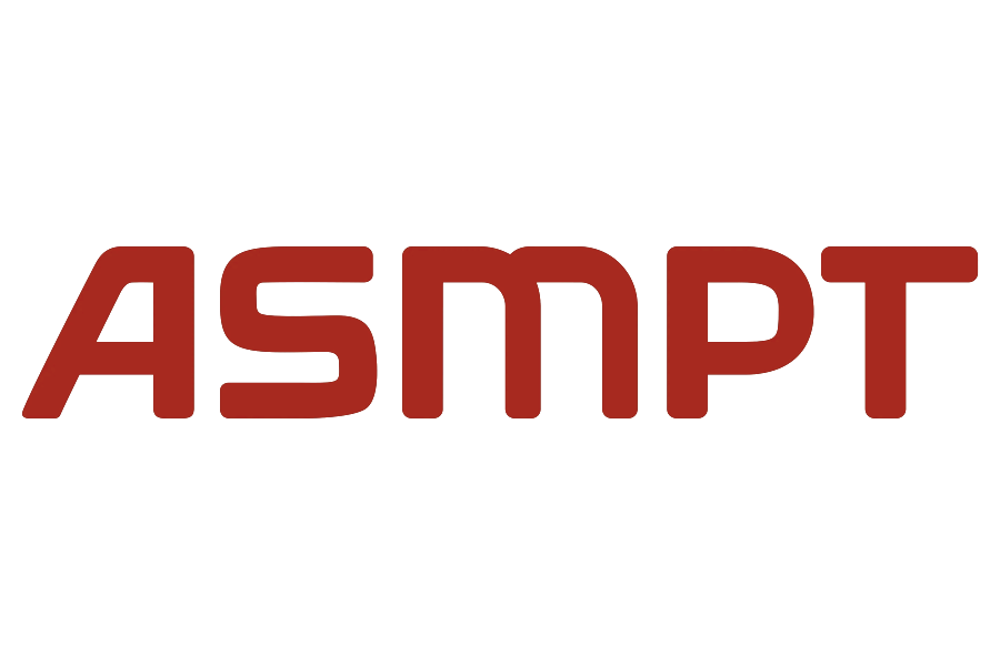 Logo mit der Aufschrift ASMPT in roten Buchstaben auf schwarzem Hintergrund.